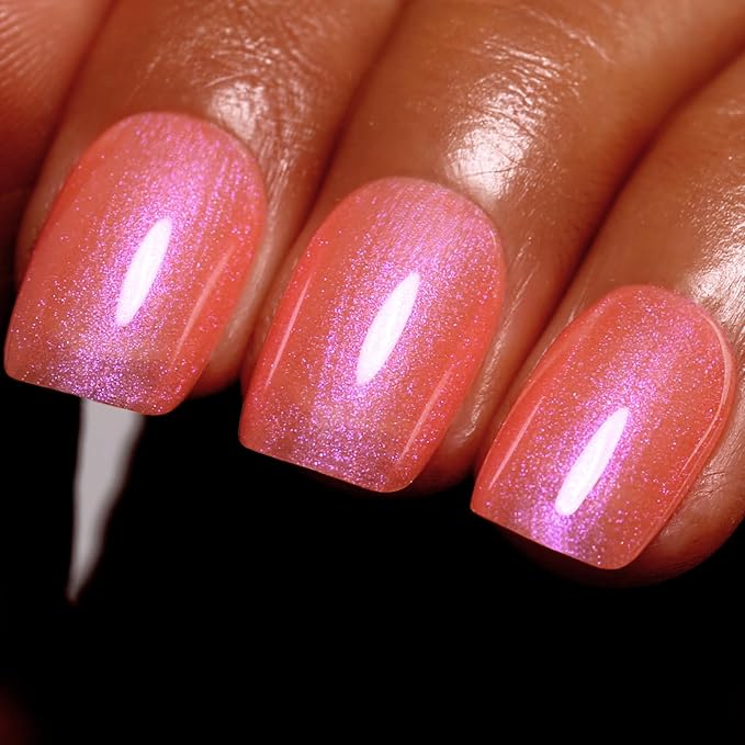 Glitter Gel, Light Coral Peach Iridescent Nail Polish - Sparkle Shimmer Glitter for Summer Rainbow Soak off LED UV Gel Art DIY Manicure 15ML