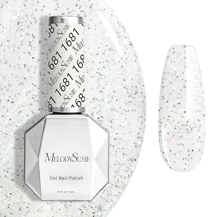 MelodySusie Sliver Shimmer Gel Nail Polish,0.5fl oz Soak Off UV LED Sliver Sparkle Shimmer Gel Polish Gift for Women Nail Art Manicure Salon DIY Nail Design Decoration at Home-1681