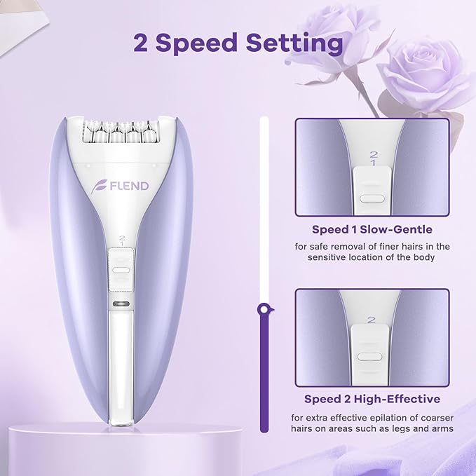 Silent Epilator for Women, 2-Speed Facial & Body Hair Remover, Smooth Glide Technology, for Face, Legs, Bikini & Arms