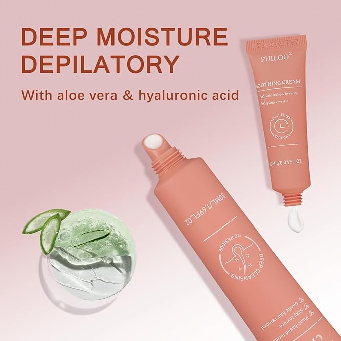 Facial Hair Removal Cream Kit for Women – Depilatory & Post Care Soothing Cream, 4 Min Painless & Flawless Face Hair Remover, Gentle Plant Formula for Sensitive Skin