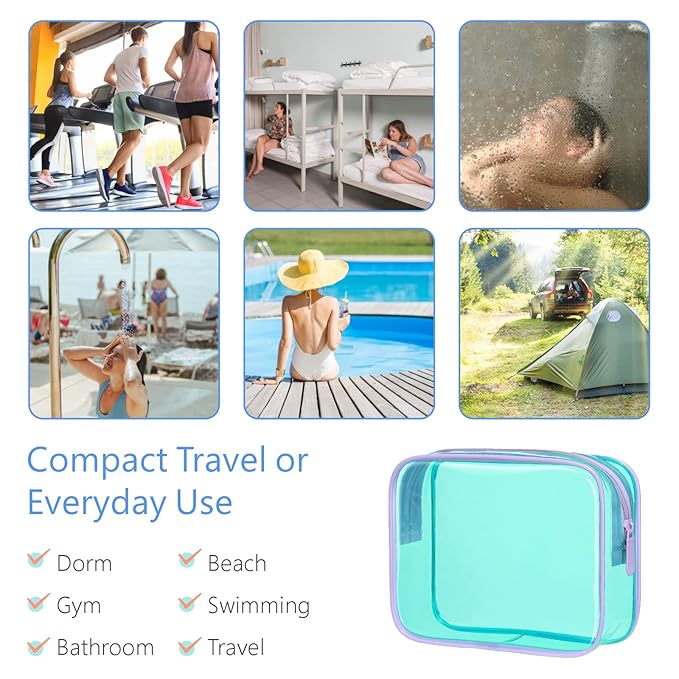 PACKISM Clear Makeup Bag, 3 Pack Tsa Approved Toiletry Bag with Zipper, Water-resistant Clear Cosmetic Bags Fit Travel Essentials, Carry-on Airport Airline Compliant Toiletries Bag, Mint Green