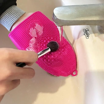 Makeup Brush Cleaner Glove Mat Mitt Silicone Cosmetic Cleaning Scrubber Tool Face Brushes and Eye Brush Washing Pad Pink (Rose Red)