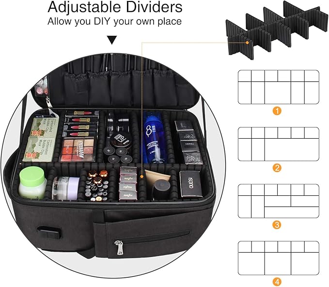 Relavel Professional Makeup Bag Makeup Backpack and Cosmetic Bag, Durable Waterproof Material with Shoulder Straps and Adjustable Dividers, Professional Makeup Artist Organizer