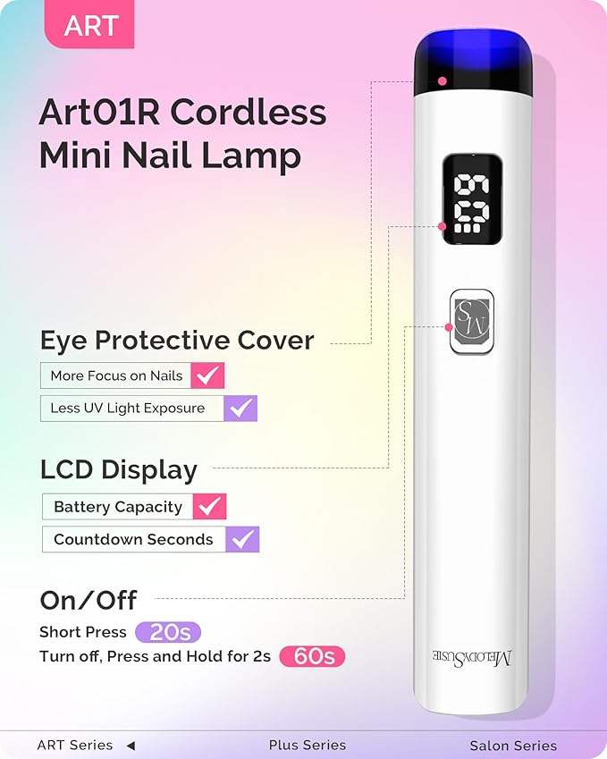 MelodySusie Handheld UV Light for Gel Nails and Nail Rhinestone Glue, ART01R Cordless Gel X Nail Lamp Rechargeable with LCD Display Flash Cure Nail Dryer for Nail Art Design Decoration DIY at Home