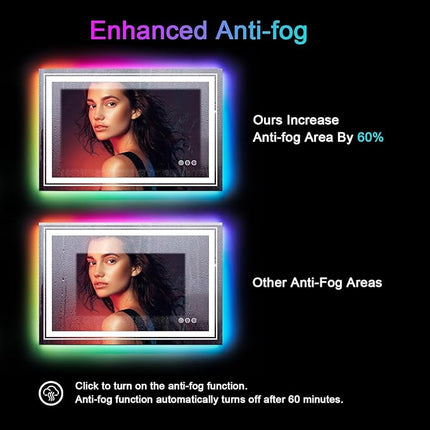 LED Mirror for Bathroom, 48"X40" with 8 RGB Backlit +3 Front Lit (Adjustable Individually), Anti-Fog, Large Lighted Bathroom Vanity Mirror for Wall,Shatterproof,Memory Function,Tempered Glass