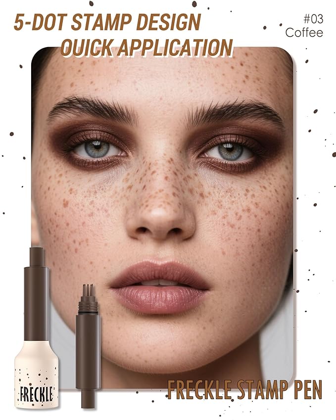 Freckle Stamp Cushion, Vivid Natural Faux Freckles Pen, Long Lasting Waterproof Quick Dry Lifelike Fake Freckle Stamp Pencil, Get Sun-kissed Stars Makeup in One Press, Makeup Gift for Women Girl-03