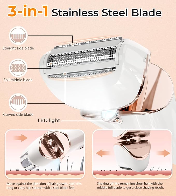 PRITECH Electric Shaver for Women - Cordless Razor for Women Portable Lady Shaver for Legs, Arm, Underarms, Bikini, USB Rechargeable, Wet & Dry Waterproof Bikini Trimmer for Woman, Gold