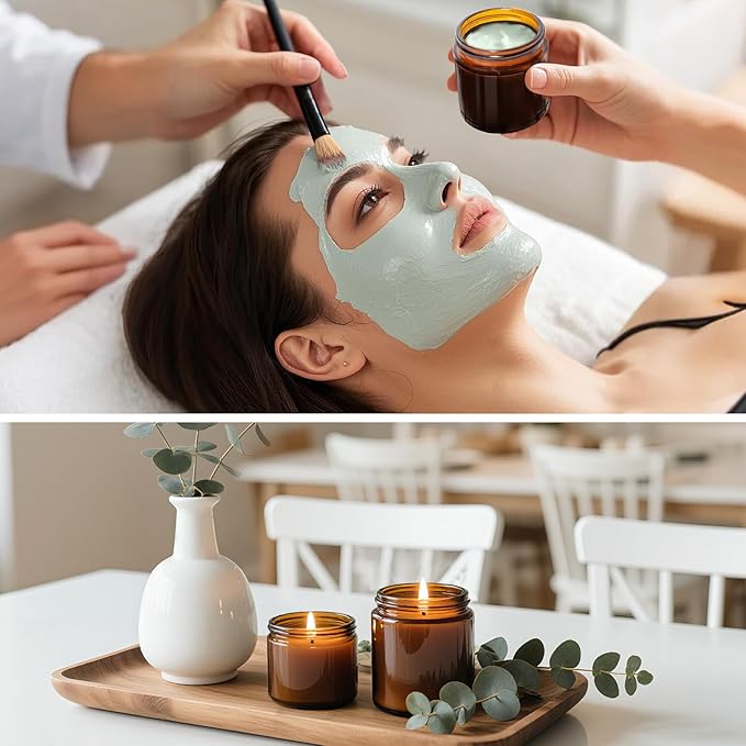 4 oz Amber Glass Jars with Lids - 32 Pack Brown Leakproof Cosmetic Containers with Inner Liners, Wide-Round Smooth Mouth, Sealable for Creams, Essential Oils, Body Butter, Travel Samples