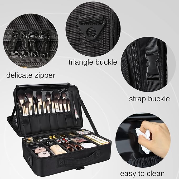 MONSTINA Rolling Makeup Train Case with Large Makeup Travel Train Case and 4 Portbale Cosmestic Bag,Makeup Case for Hairstylist,Makeup Artist Trolley Travel Makeup Case(Black)