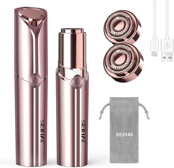Facial Hair Removal for Women, Electric Painless Rechargeable Facial Hair Remover for Face, Lip, Chin with 2 Replacement Heads