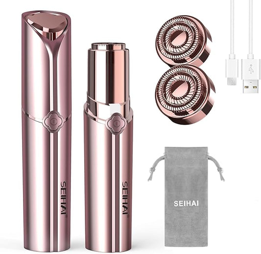 Facial Hair Removal for Women, Electric Painless Rechargeable Facial Hair Remover for Face, Lip, Chin with 2 Replacement Heads