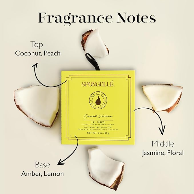 Spongelle Coconut Verbena Wild Flower Buffer Body Scrubber with Box | Bath & Shower Loofah for Women | Exfoliator with Body Wash Infused | 14+ uses