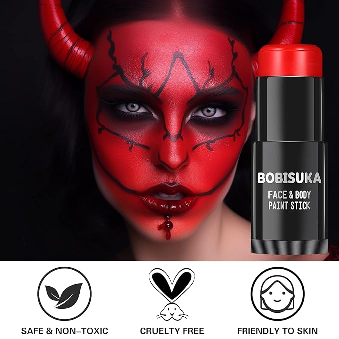 BOBISUKA Pro Red Face & Body Paint Stick, Blendable Red Eyeblack Painting Sticks for Sports, Facepaints for Halloween Makeup Clown Joker Devil Cosplay Special Effects Costume SFX Party