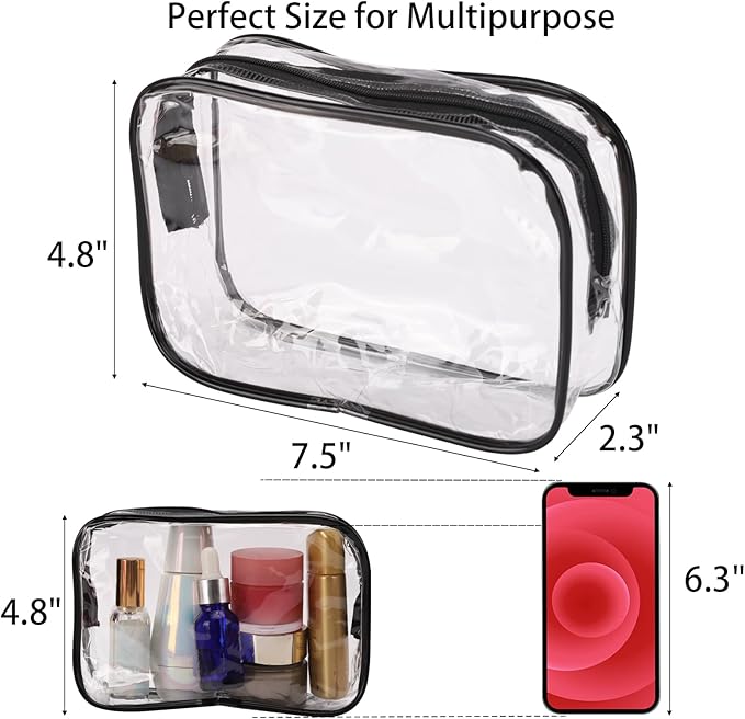 Tbestmax 20 Pack Clear Cosmetic Bags Makeup Bags Portable Waterproof Travel Toiletry Bags Organizer Black, 7.5"x 4.8"x 2.3"