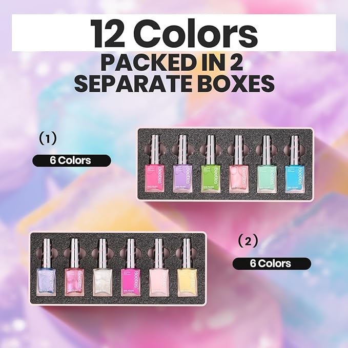 Beetles Nail Polish Set 12 Colors Neon Hot Pink Green Blue Yellow Purple Quick Dry Nail Polish Kit Air Dry Fingernail Pastel Nail Lacquer DIY Travel Home