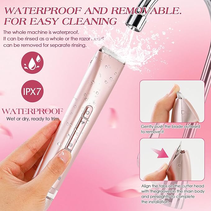 2 in 1 Bikini Trimmer for Women Dual Head Electric Razors IPX7 Waterproof Wet & Dry Use, Electric Shaver for Women Private Area Facial Body Underarm Leg Arm Hair Remover for Pubic Hair