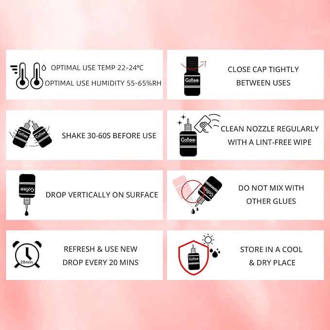 Transparent Lash Glue for Eyelash Extensions - 1-2 Sec Fast Drying/Retention 7 Weeks / (0.17fl.oz / 5ml) Maximum Bonding Clear Pink Eyelash Glue - Professional USE ONLY