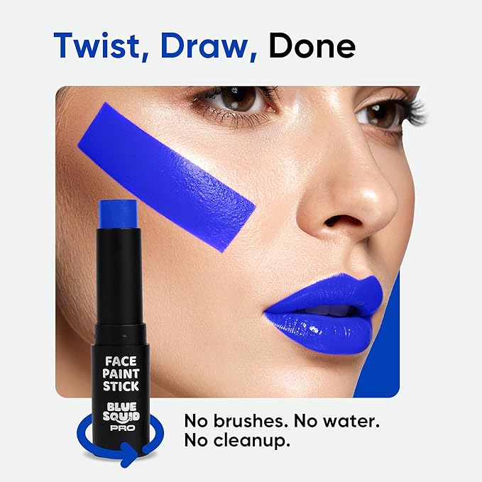 Blue Squid PRO Blue Face Paint Stick - Waterproof Blue Body Paint for Skin Adults & Kids Eye Black Baseball, Eyeblack Softball - Hypoallergenic Twist-Up Non-Toxic Makeup Stick for Cosplay, Sports, SFX