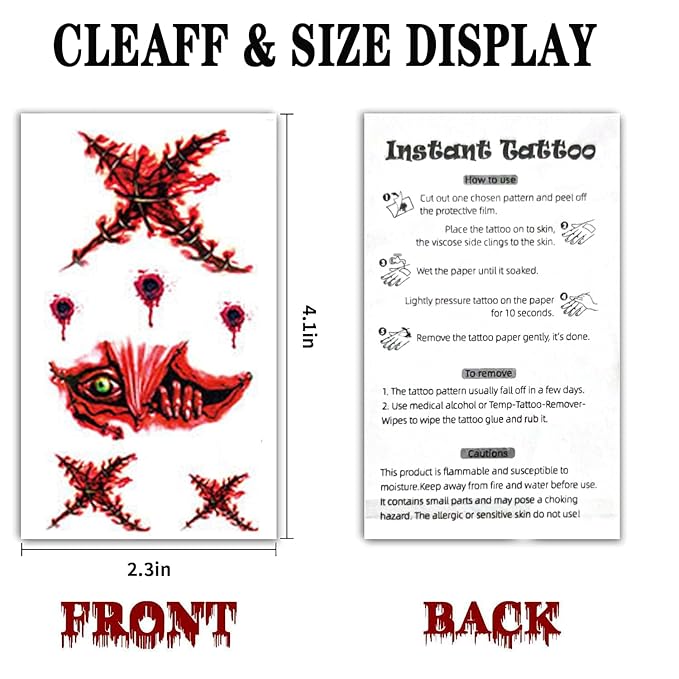 24 Sheets Fake Scar Halloween Tattoos Temporary, Waterproof Zombie Makeup Kit Stickers with Realistic Scary Bloody Wound Scratches Stitches for Women Men Adults Party, Costume, Prank Props