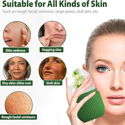 XHJRI Ice Roller Massager for Face, Eyes and Neck - Naturally Condition Skin, De-Puff Eye Bags, Reduce Migraine Pain - Reusable Silicone Ice Mold (Green)