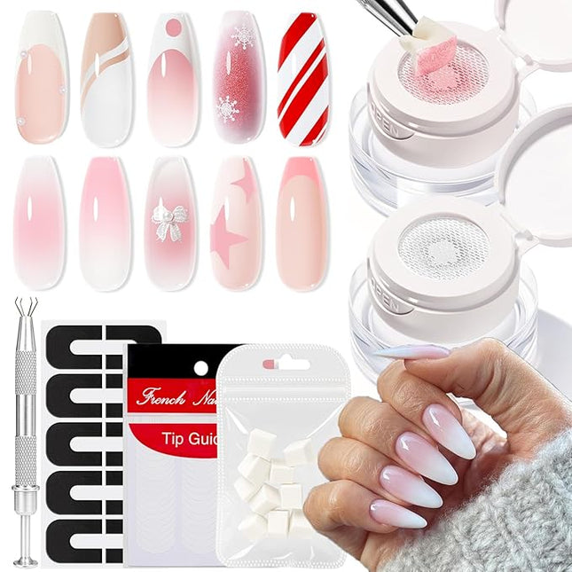 modelones Pat Paint Gel Nail Polish, 2 Colors Soak Off UV Patting Gel Polish Pigmented Colors for Ombre & Gradient & Blush Blooming & French Tip Nail Art, Ivory Blush