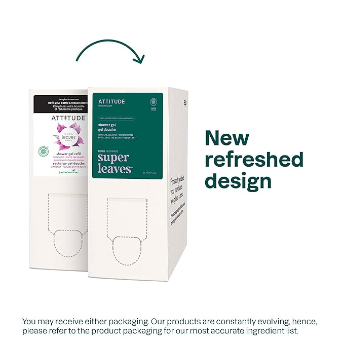 ATTITUDE Body Wash, EWG Verified Shower Gel, Dermatologically Tested, Plant and Mineral-Based, Vegan Personal Care Products, White Tea Leaves, Bulk Refill, 67.6 Fl Oz