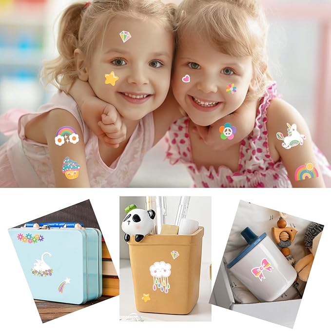 Unicorn Rainbow Temporary Tattoos for Kids, 118 Pcs Metallic Fake Tattoos | Unicorn Birthday Party Supplies Favor, Cute Rainbow Flower Design, 4 Sheets Bronzing Tattoos for Boy and Girls