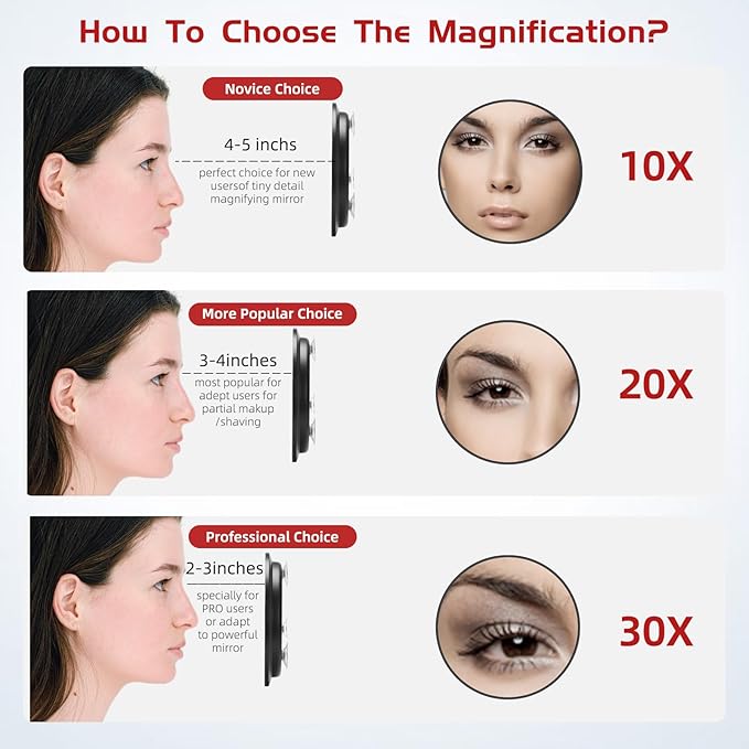 30X Magnifying Mirror, Round 30X High Magnification Mirror, Large Magnifying Mirror with 3 Suction Cups, 30x Makeup Magnifying Mirror with Tweezers, Travel Magnificaition 30X Handheld Magnified Mirror