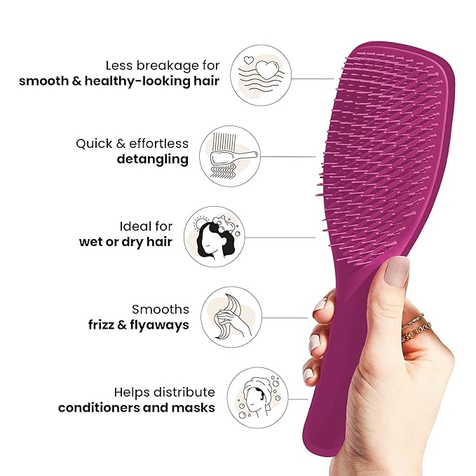 Tangle Teezer Ultimate Detangler Brush for Wet & Dry Hair, Eliminates Knots & Reduces Breakage for All Hair Types, Electric Raspberry