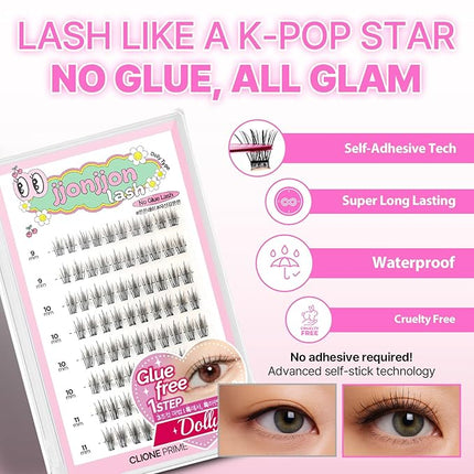 Korean Self Adhesive Lash Clusters Dolly Look No Glue Press On Pre Bond Lash Clusters Fluffy Self Adhesive False Eyelashes No Glue Needed Reusable Wispy Eyelash Extensions