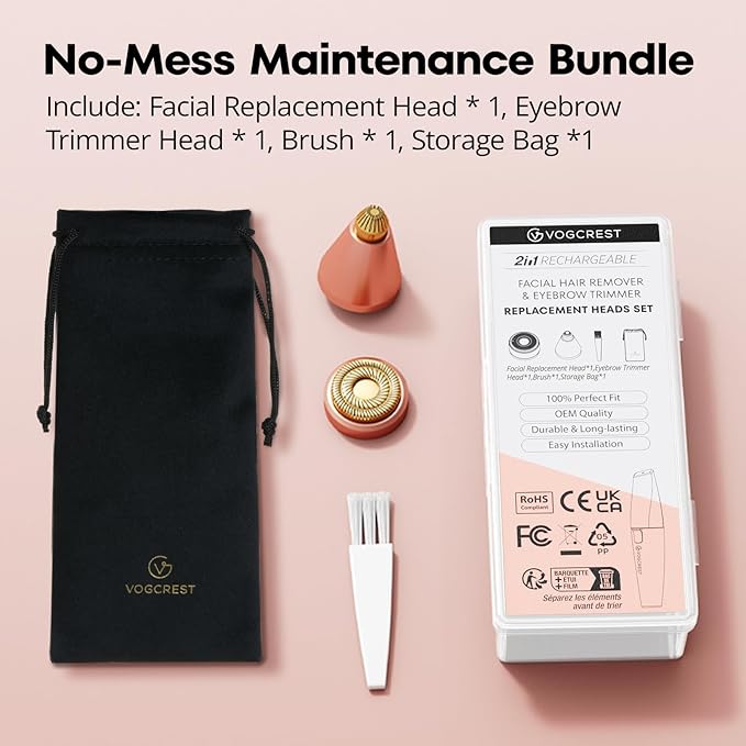 Replacement Heads for Facial Hair Removal: Original Heads Replacement Set for 2 in1 Eyebrow Trimmer - Painless Razor Head for Women - Suitable for VG VOGCREST Model VG-102, VG-1023, VG-1024