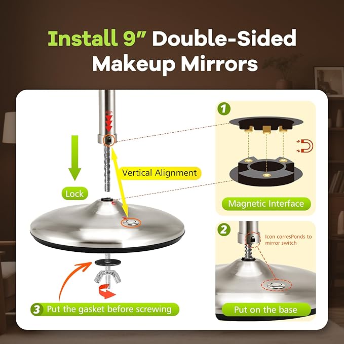 M MIVONDA Makeup Mirror with Lights, Lighted Makeup Mirror with 1X/10X Magnifications, 9 Inch Double Sided Light up Mirror with 360° Rotation