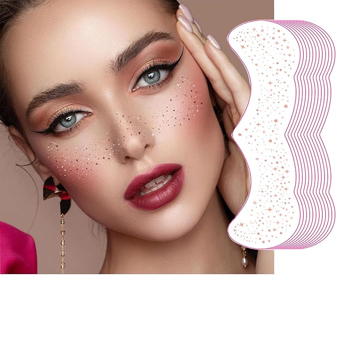 Face Glitter Patches Tattoos, 12 Sheet Glow Up Makeup Speckles Cute Face Glitter Accessories for Women