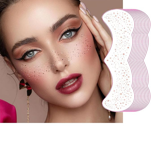 Face Glitter Patches Tattoos, 12 Sheet Glow Up Makeup Speckles Cute Face Glitter Accessories for Women