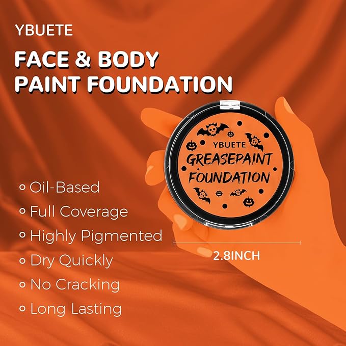 Orange Cream Face Body Painting Foundation, Professional Full-coverage Oil Based Orange Face Paint Halloween SFX Cosplay for Pumpkin Clown Tiger Monster Adult Costume Party & Carnival