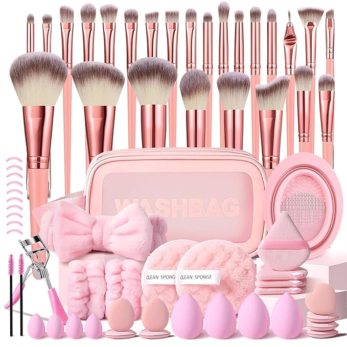 65Pcs Pink Makeup Brushes Set Professional Makeup Kit Multi-functional Makeup Tool Set with Case Facial Makeup Accessories, Foundation Makeup Brush Kit Eye and Face Make up Brushes & Tools