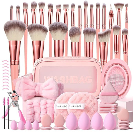 65Pcs Pink Makeup Brushes Set Professional Makeup Kit Multi-functional Makeup Tool Set with Case Facial Makeup Accessories, Foundation Makeup Brush Kit Eye and Face Make up Brushes & Tools