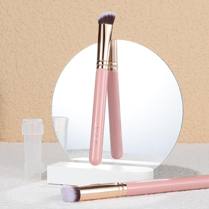ENERGY Concealer Brush,Professional Under Eye Makeup Small Angled Precision Face Blending Brush-Liquid Cream Foundation Concealer for Dark Circles,Make Up Nose Contour Applicator Vegan (Teardrop,Pink)