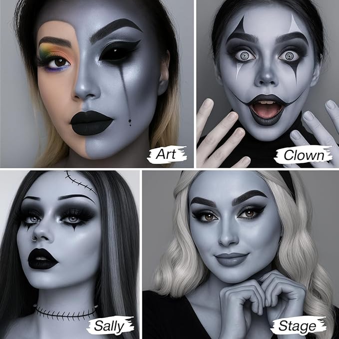 Grey Face Paint Foundation Makeup, Washable Oil Based Gothic Grey Body Paint | Waterproof Gray Contour, Non-Toxic Cream Face Painting for Halloween FX Makeup,Zombie,Corpse Bride,Clown,Cosplay,Theater