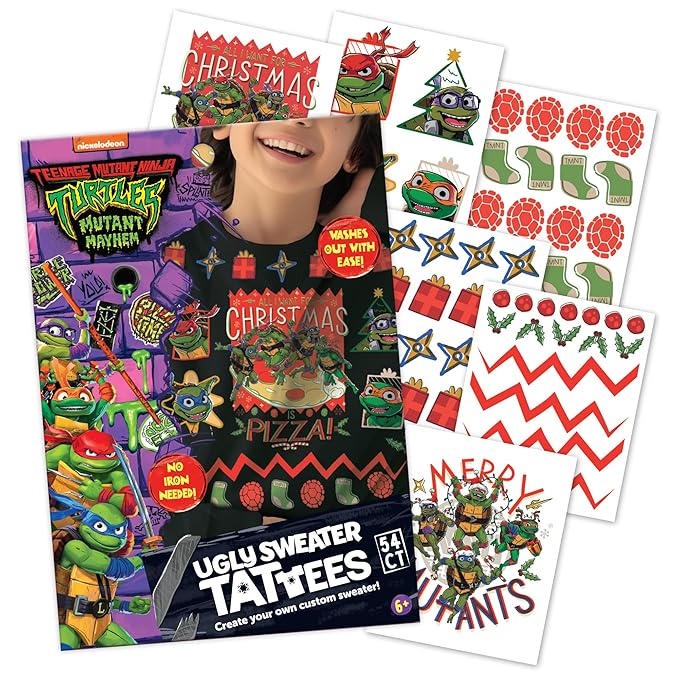 Teenage Mutant Ninja Turtles [TMNT] Iron On Shirt Patch Kit Alternative, 54 Ninja Turtles Temporary Tattoos: Gifts for Kids Ages 6+, Kids Clothing Temporary Tattoo, Made in the USA [54 Count]