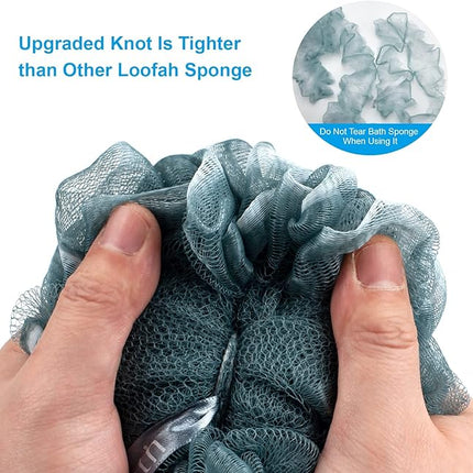 AmazerBath Shower Sponge Loofah Back Scrubber, PE Soft Mesh Loofah Body Scrubber with Long Wooden Handle, Bath Sponge for Men Women (Gray)