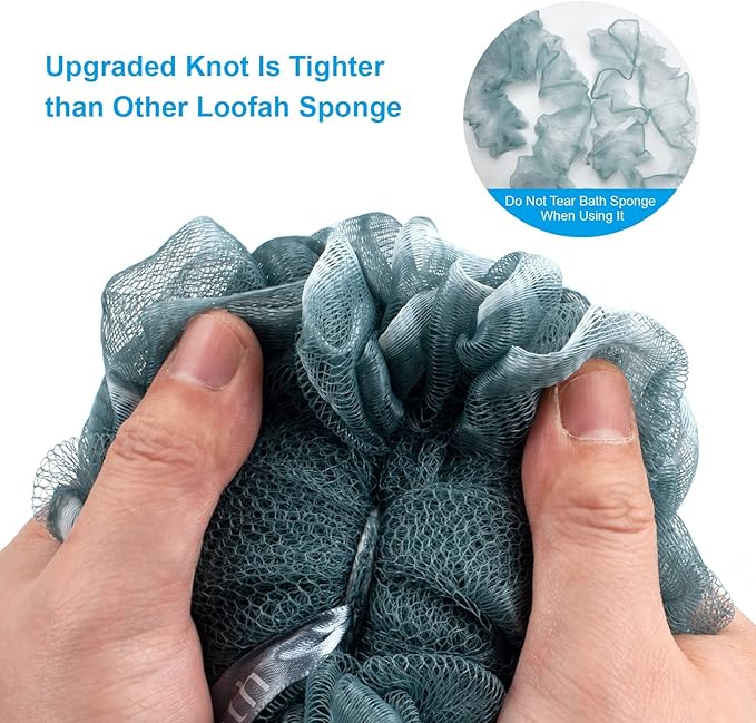 AmazerBath Shower Sponge Loofah Back Scrubber, PE Soft Mesh Loofah Body Scrubber with Long Wooden Handle, Bath Sponge for Men Women (Gray)