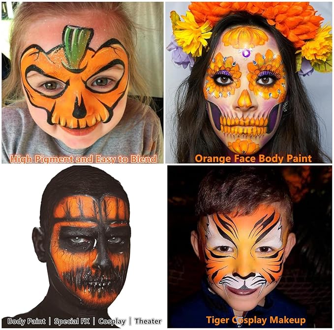 Go Ho Water Based Orange Face Body Paint Stick,Non-Toxic Face Painting,Easy-to-use Orange Facepaint for Starfire Pumpkin Halloween SFX Cosplay Costume Makeup,0.63oz