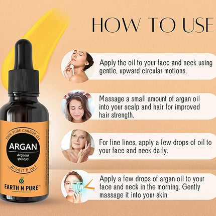 Earth N Pure Argan Oil for Hair Styling, Hair Growth, Hairfall Control - Natural and Therapeutic Grade 50 ml