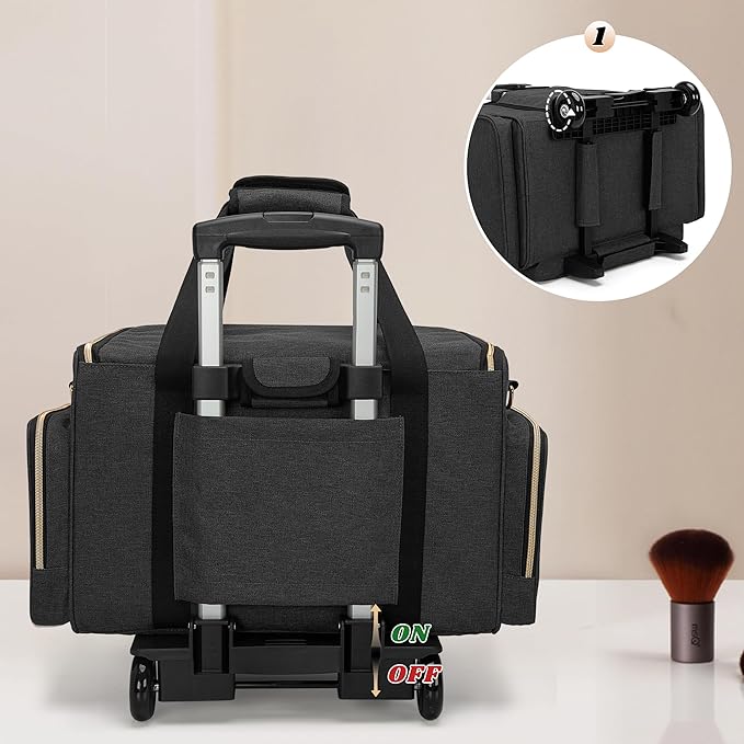 LUXJA Rolling Makeup Case with 3 Removable Pouches and 1 Makeup Brush Bag, Large Makeup Bag Cosmetic Bag with Detachable Dolly (Patented), Black