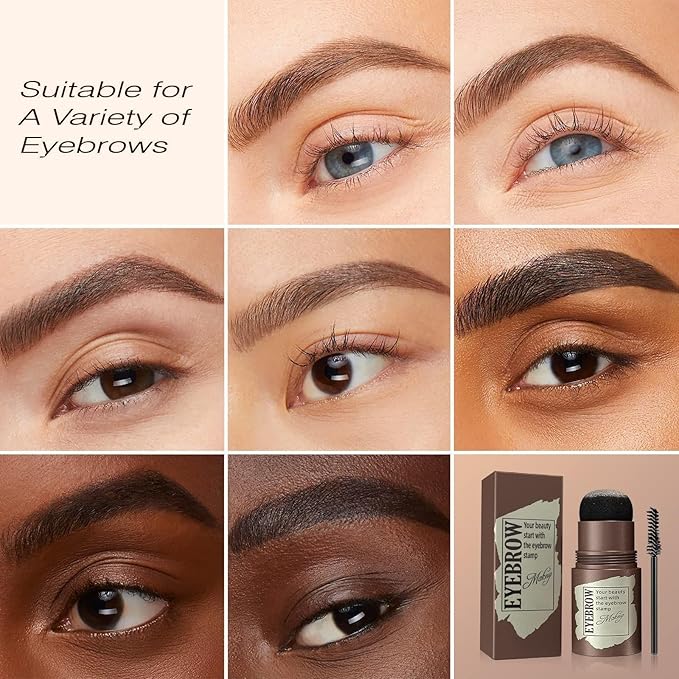 Eyebrow Stamp Stencil Kit - Eyebrow Powder and Eyebrow Stencils for Shaping with Eyebrow Brush, Long-Lasting Waterproof Brow Shaping Kit with 24 Reusable Thin & Thick Eyebrow Stencils (Light Brown)