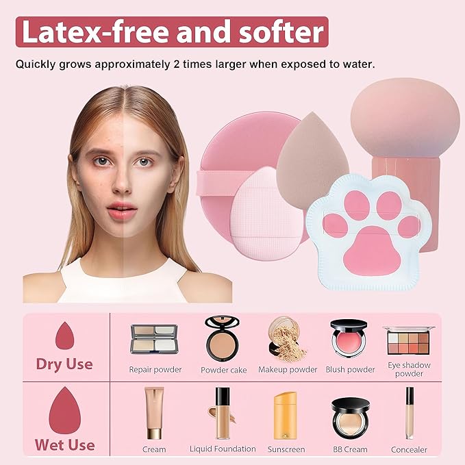 30 Pcs Makeup Brush Set with 12 Pcs Blending Sponge & Mirror - Premium Synthetic Kabuki Foundation Powder Concealer Eyeshadow Blush Brushes Kit - Cosmetic Tools (Pink 30 Pcs Set)