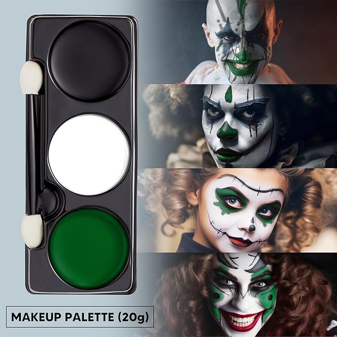 Spooktacular Creations Halloween Makeup Palette 3 Colors Face Body Paint with Brush for Zombie Skeleton Clown Witch Football Baseball Sports SFX Costume Cosplay Dress Up (7 Oz, White Black Green)