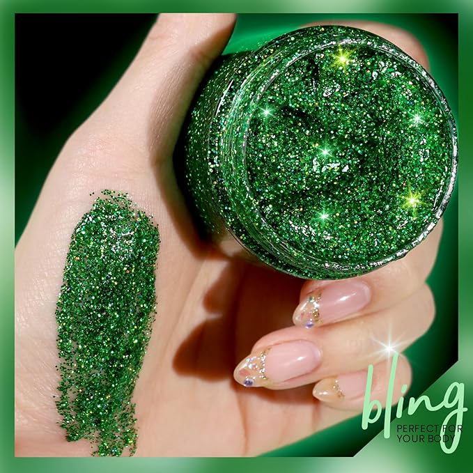 Teenitor Green Body Glitter Gel, Face Glitter Makeup, Green Glitter, Hair Glitter Gel for Kids, Festival Rave Accessories, 80g/2.8oz Holographic Glitter for Face Body Hair
