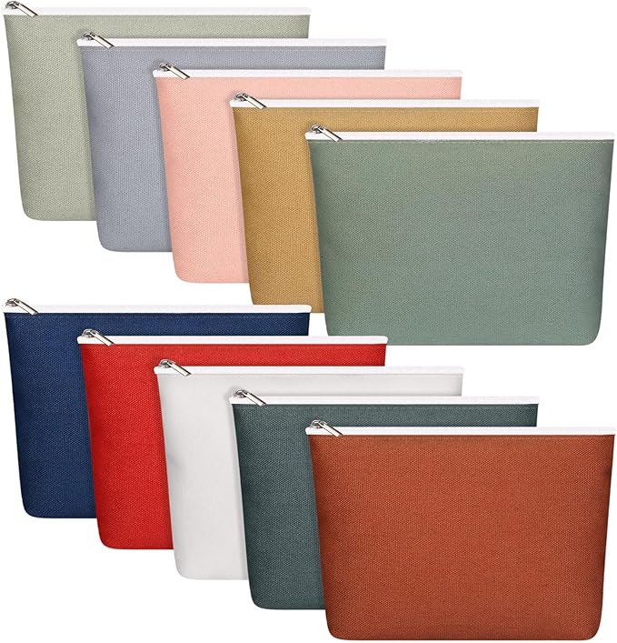 Reginary 10 Pcs Canvas Makeup Bags Bulk for Women Blank DIY Pencil Pouch Travel Toiletry Cosmetics Bags Gift for Christmas Breast Cancer Awareness Thanksgiving Wedding Nurses Teacher(Morandi Color)
